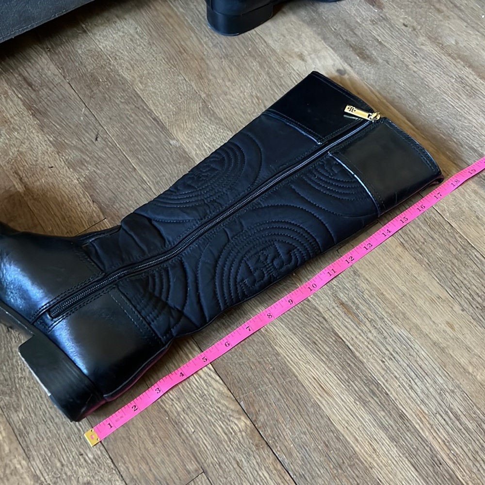 TORY BURCH Knee High Quilted Logo Riding Boots - Picture 11 of 13